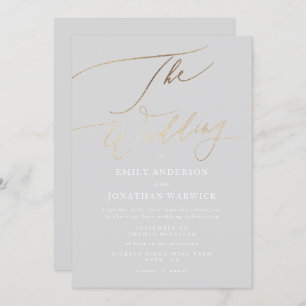 Invitation Mariage de calligraphie or moderne gris simple