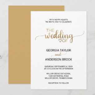 Invitation Mariage de calligraphie or simple