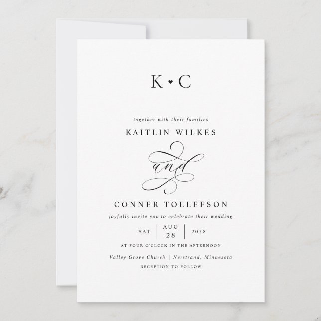Invitation Mariage de calligraphie romantique (Devant)