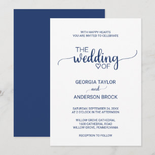 Invitation Mariage de calligraphie simple bleu marine