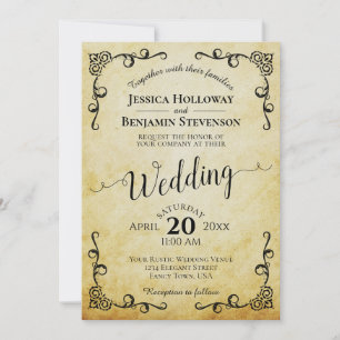 Invitation Mariage de calligraphie Vintage Parchemin Rustique