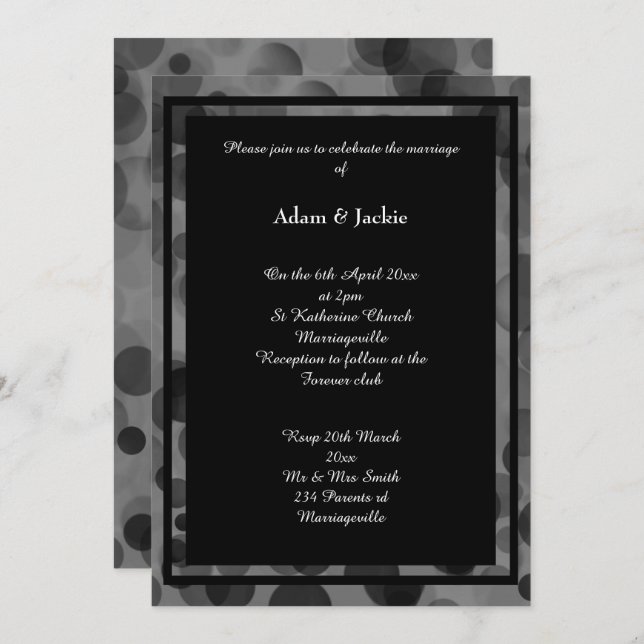 INVITATION MARIAGE DE CALQUE DE CONCEPTION DE BOKEH EN NOIR D (Devant / Derrière)