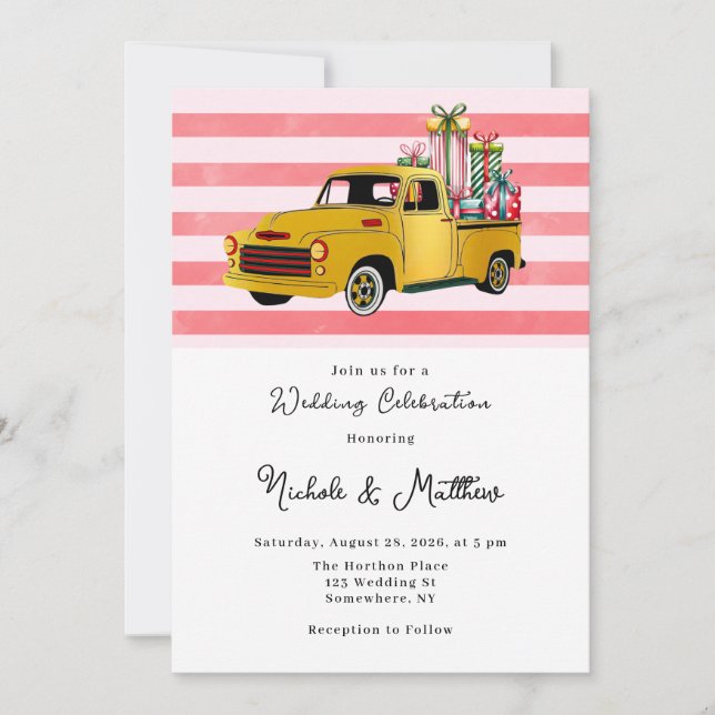 Invitation Mariage de camion Vintage de Noël (Devant)