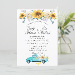 Invitation Mariage de camion Vintage Yellow Sunflowers Turquo
