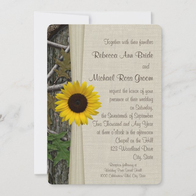 Invitation Mariage de Camouflage de Tournesol Woodland (Devant)