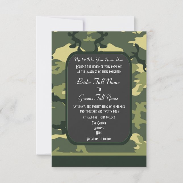 Invitation mariage de camouflage militaire vert (Devant)