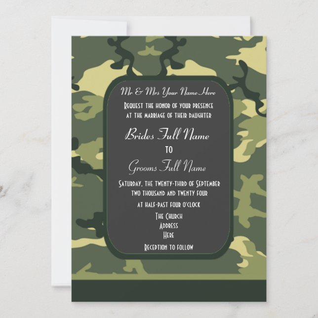 Invitation mariage de camouflage militaire vert (Devant)