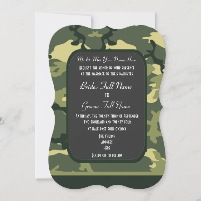 Invitation Mariage de camouflage militaire vert (Devant)