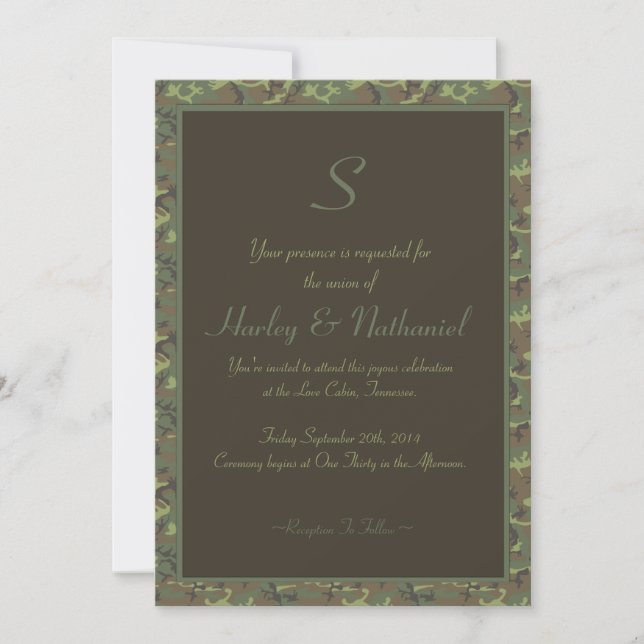 Invitation Mariage de camouflage monogramme (Devant)