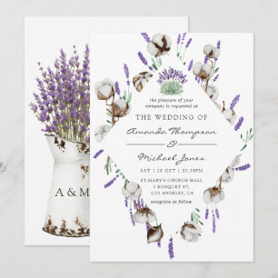 Invitation Mariage de campagne à la lavande en aquarelle sur 
