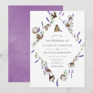 Invitation Mariage de campagne à la lavande en aquarelle sur