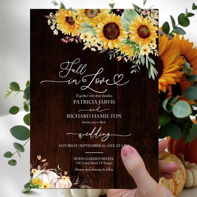 Invitation Mariage de campagne à l'automne avec tournesol rus (Créateur téléchargé)