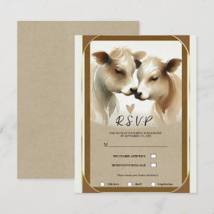 Invitation Mariage de Campagne Amour Vache Marron Crème RSVP