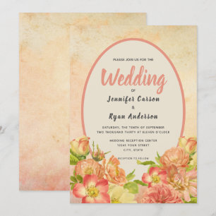 Invitation Mariage de campagne anglais jardin floral corail
