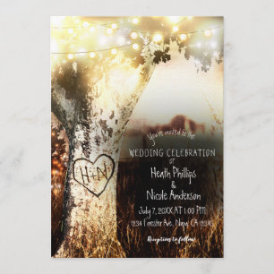Invitation Mariage de campagne avec arbre sculpté rustique et