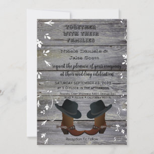 Invitation Mariage de campagne avec chapeau noir et bottes de