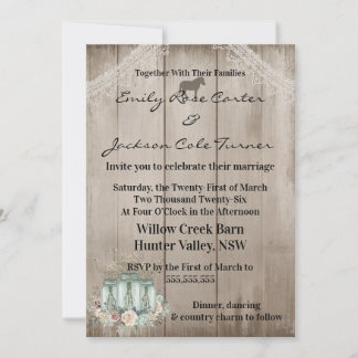 Invitation Mariage de campagne dans une grange rustique & Fle