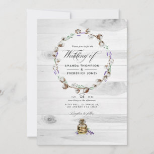 Invitation Mariage de campagne en coton rustique lavande avec