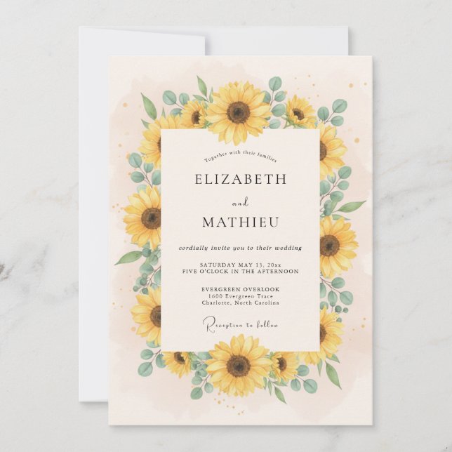Invitation Mariage de campagne ensoleillé jaune (Devant)