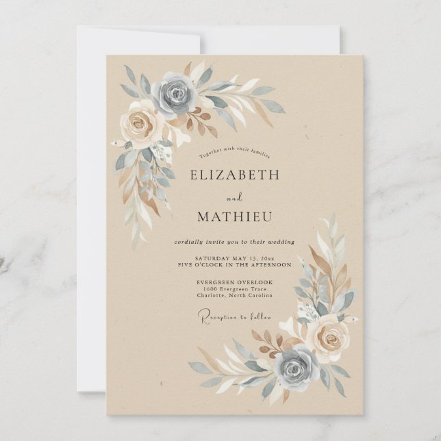 Invitation Mariage de campagne éthéré sur le sable (Devant)