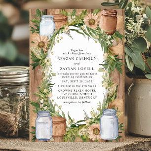 Invitation Mariage de campagne floral rustique en bocal Mason