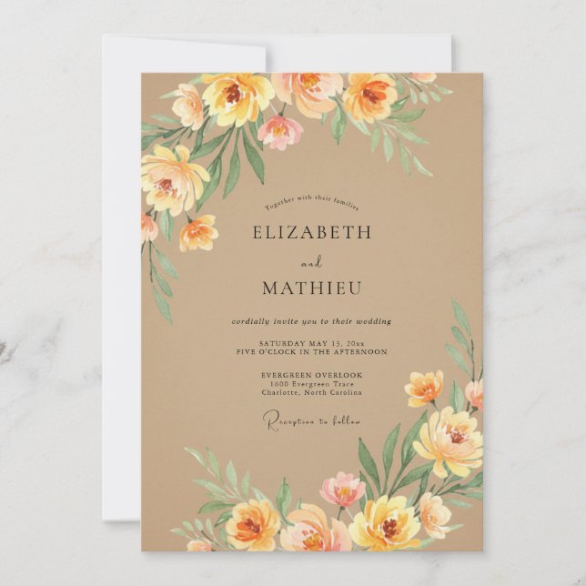 Invitation Mariage de campagne jaune et animé (Devant)