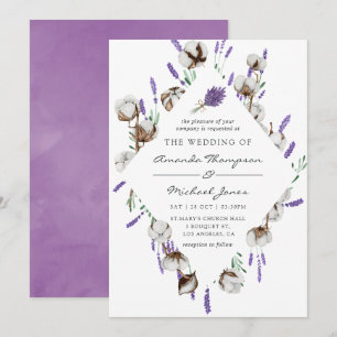 Invitation Mariage de campagne lavande en coton aquarelle
