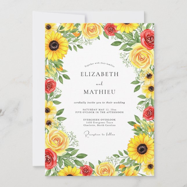 Invitation Mariage de campagne radieux jaune (Devant)