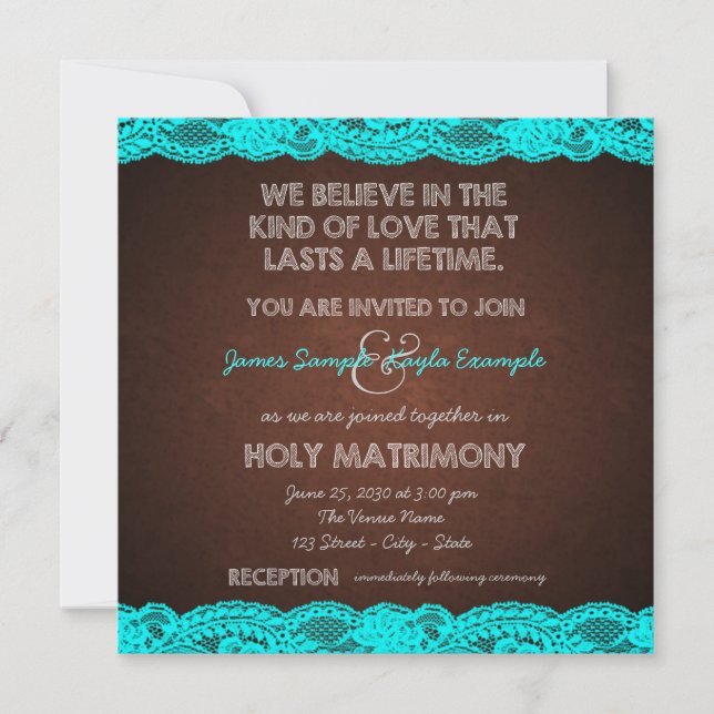 Invitation Mariage de Campagne Rustique Bleu Sarcelle et Marr (Devant)