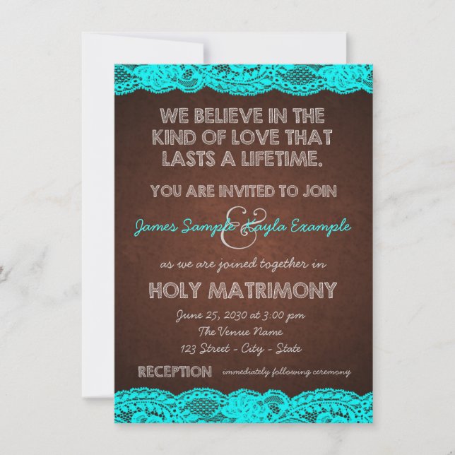 Invitation Mariage de Campagne Rustique Bleu Sarcelle et Marr (Devant)