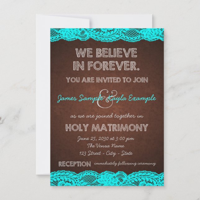 Invitation Mariage de Campagne Rustique Bleu Sarcelle et Marr (Devant)