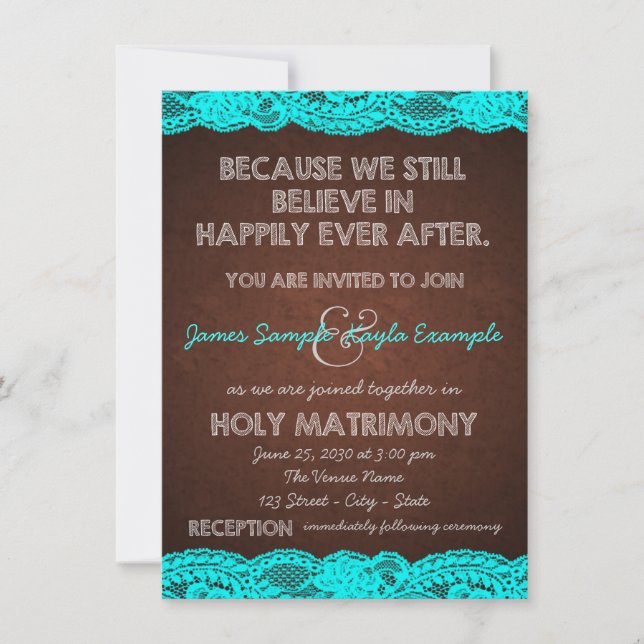 Invitation Mariage de Campagne Rustique Bleu Turquoise et Mar (Devant)