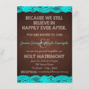 Invitation Mariage de Campagne Rustique Bleu Turquoise et Mar