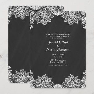 Invitation Mariage de campagne sur tableau noir avec dentelle