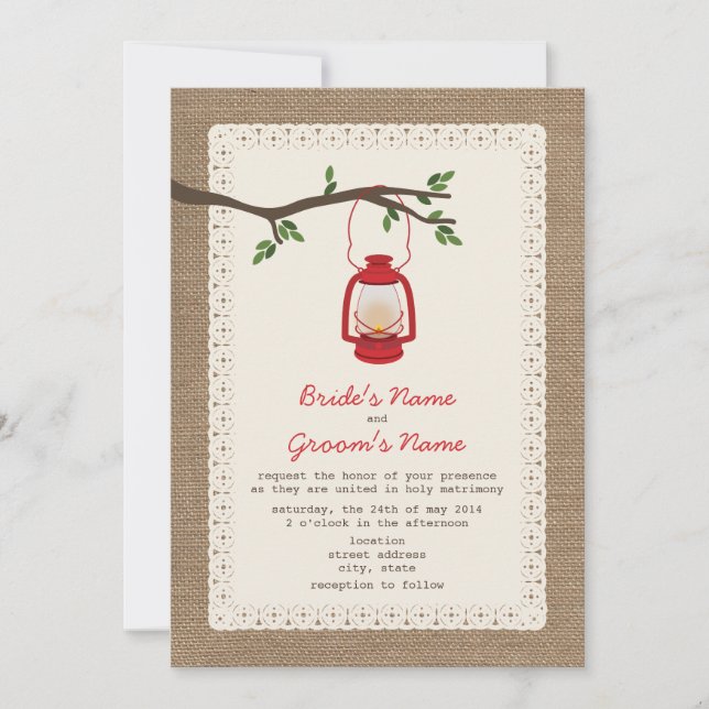 Invitation Mariage de camping à lanternes à huile inspiré de  (Devant)