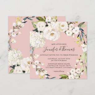 Invitation Mariage de Carré blanc neutre flou rose