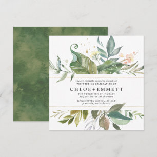 Invitation Mariage de Carré botanique rose or