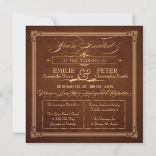 Invitation Mariage de Carré Brown riche de style poster vinta