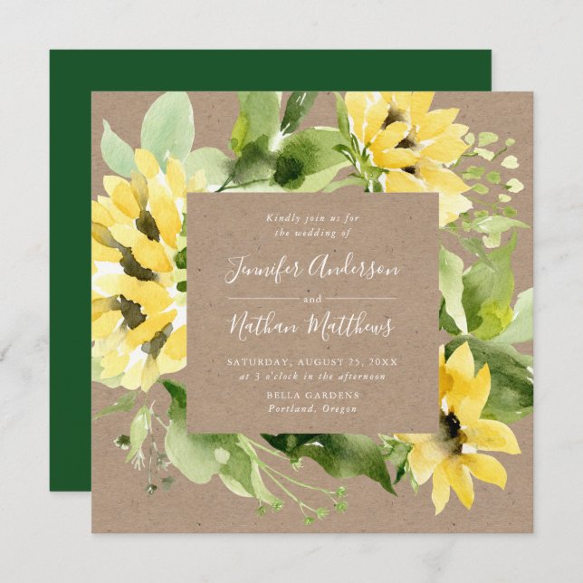 Invitation Mariage de Carré de cadre de fleurs de tournesol d (Devant / Derrière)