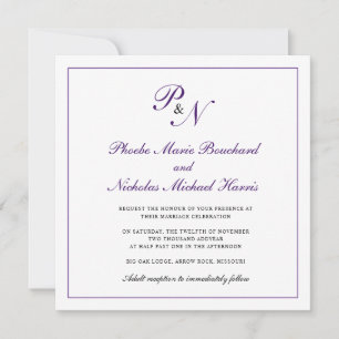 Invitation Mariage de Carré de monographie royale violet