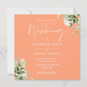 Invitation Mariage de Carré de photos florales Peach Greenery
