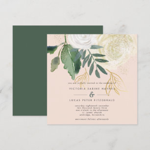 Invitation Mariage de Carré romantique Blush & Green