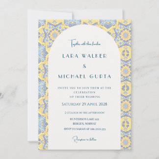 Invitation Mariage De Carrelage Italien Bleu Et Jaune Trippé
