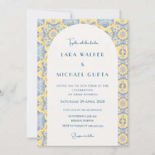 Invitation Mariage De Carrelage Italien Bleu Et Jaune Trippé