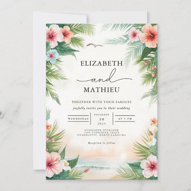 Invitation Mariage de célébration de l'arc floral tropical (Devant)