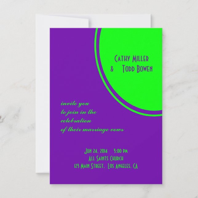 Invitation mariage de cercle vert pourpre brillant (Devant)