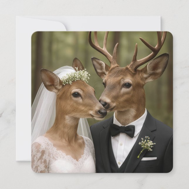 Invitation Mariage de cerf et biche dans la forêt (Devant)