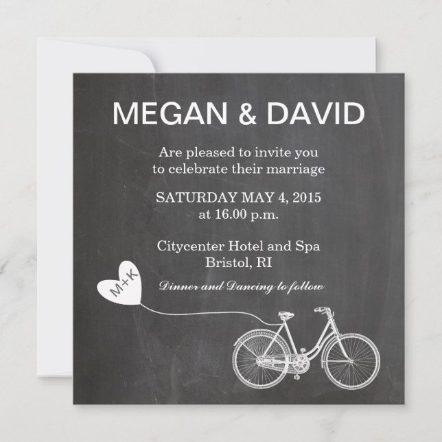 Invitation Mariage de Chalkboard avec vélo (Devant)