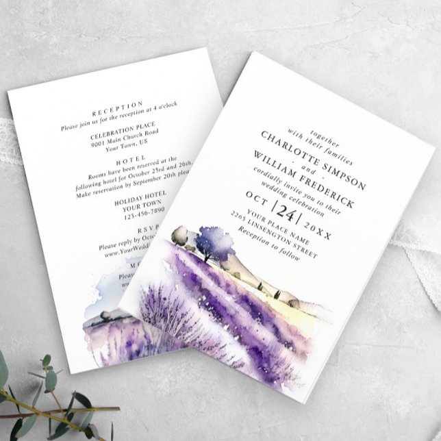 Invitation Mariage de champ de la lavande aquarelle tout en u (Créateur téléchargé)
