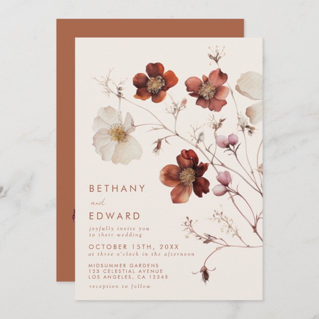 Invitation Mariage de champ Fleur sauvage d'automne (Devant / Derrière)